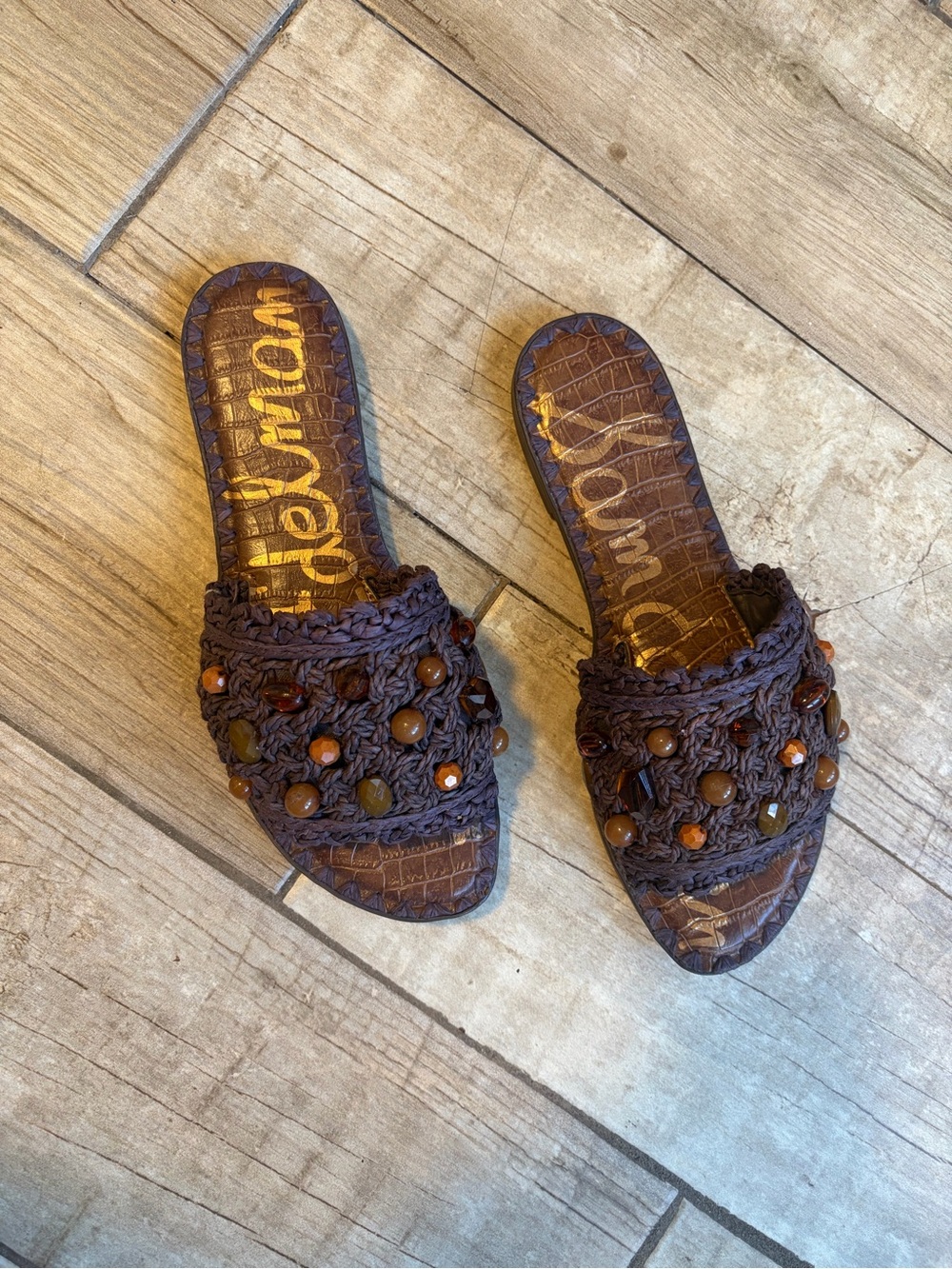 Sam Edelman Beaded Crochet Slide Mule Sandals